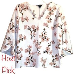 Ann Taylor Floral Top with 3/4 Length Tulip Sleeves in Cream/Brown Women’s PS